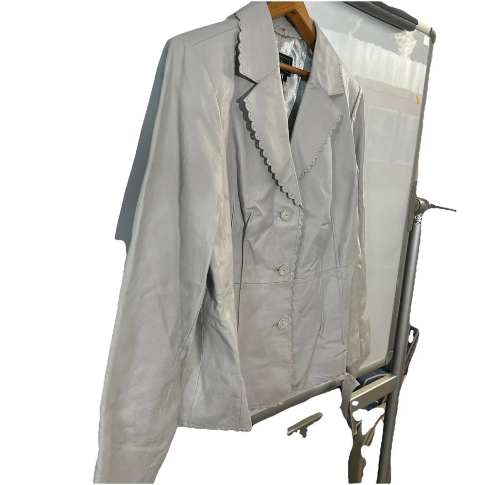 NEW IVORY‎ WHITE LAMB LEATHER JACKET WOMEN WOMAN SIZE XL Terry Lewis